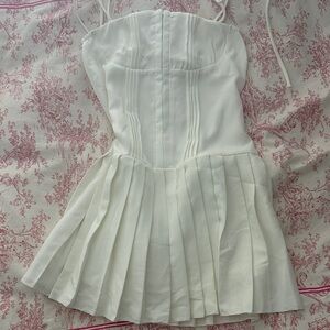 White Perri Pleated Corset Mini Dress